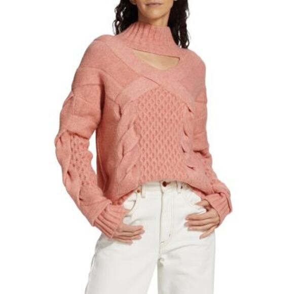 Naadam Oversized Cable-Knit Pullover Sweater Long Sleeve In Multi Size L NWT - Picture 4 of 12